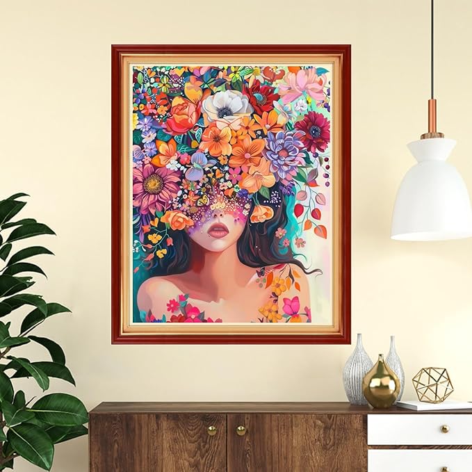 Funchey Stamped Cross Stitch Kits, DIY Cross Stitch Pattern for Adults Beginners Needlepoint Kits Embroidery Kit Arts and Crafts 11CT-Girl Flowers 16x20 inchs
