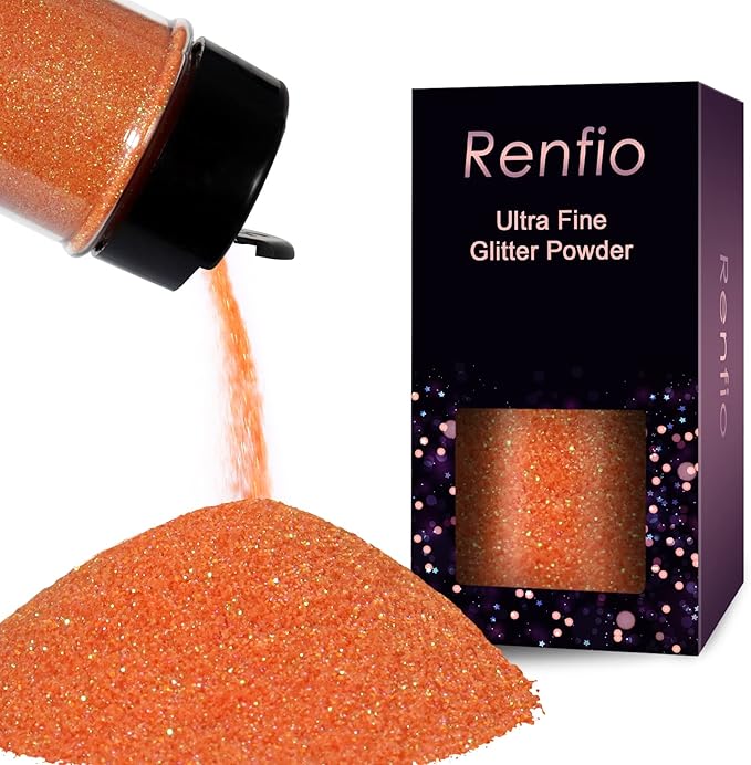 Renfio Iridescent Ultra Fine Glitter Powder Resin Supplies Glitters 1.94 Oz (55g) PET Flake Crafts Sequins 1/128" 0.008" 0.2mm Epoxy Chips Flakes for Tumblers Slime Painting - Orange