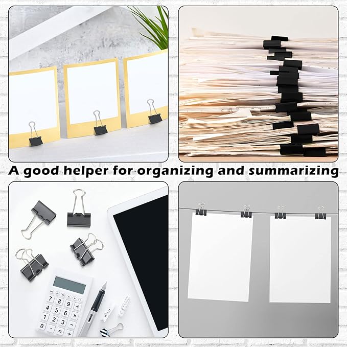 Yexiya 1000 Pcs Binder Clips Bulk Assorted Sizes Black Paper Clips Small Binder Clips Office Clips Bulk Mini Paper Clamps Multi Sizes for School Teachers Office Supplies (0.75 Inch)