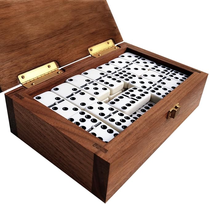 Alex Cramer Double 9 Dominoes Set for Adults with Spinners. Domino Set in Black Walnut Case. Holds 55-Piece Set of Dominoes (Dominos Set)