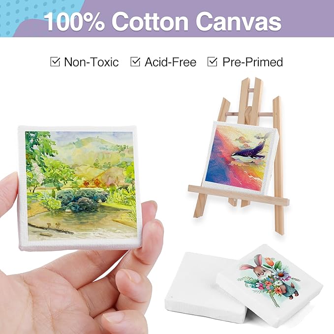 ESRICH Mini Canvases for Painting, Canvas in Bulk 32Pack, 3x3In, 2/5In Profile Small Square Canvas, Blank Canvases are Great for School Projects and Kids Birthday Parties, Home Decor Project.