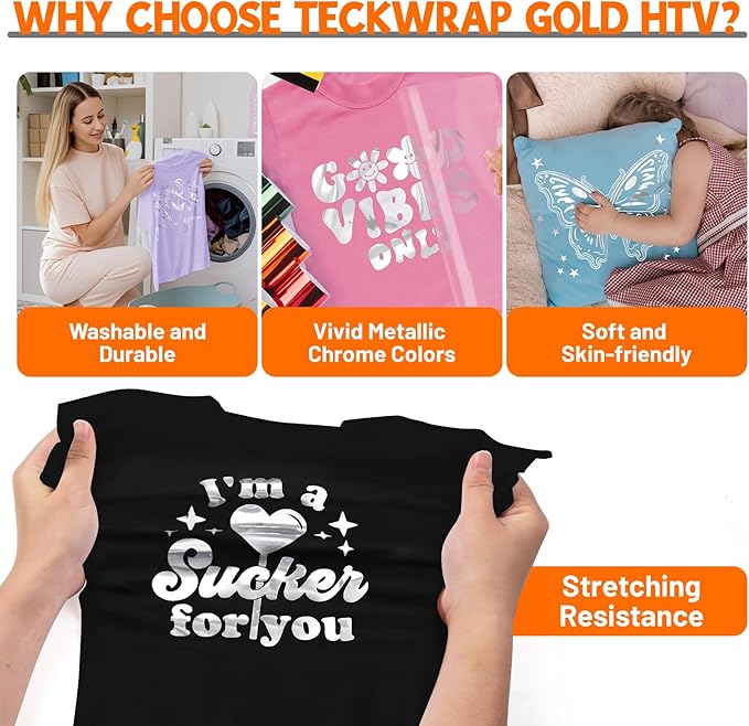 TECKWRAP HTV Heat Transfer Vinyl - 12" x 5ft Silver HTV Iron on Vinyl for t-Shirts Easy to Cut & Weed for All Cutter Machine & Heat Press Machine