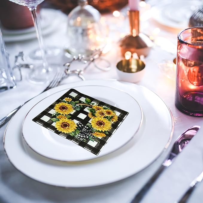 Cocktail Napkins 80 Pack 2 Ply Floral Beverage Luncheon Dinner Paper Napkins Flower Print Disposable Napkins for Wedding Thanksgiving Anniversary Celebrations, 5X5 Inches Folded
