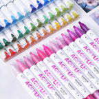 kander 12 Colors Dual Tip Acrylic Paint Markers, Reddish Brown Color — Extra Fine & Soft Brush Pen Set with Direct Ink Flow for Sketching, Detailing, Coloring on Wood, Canvas, Rock, Glass, DIY Crafts