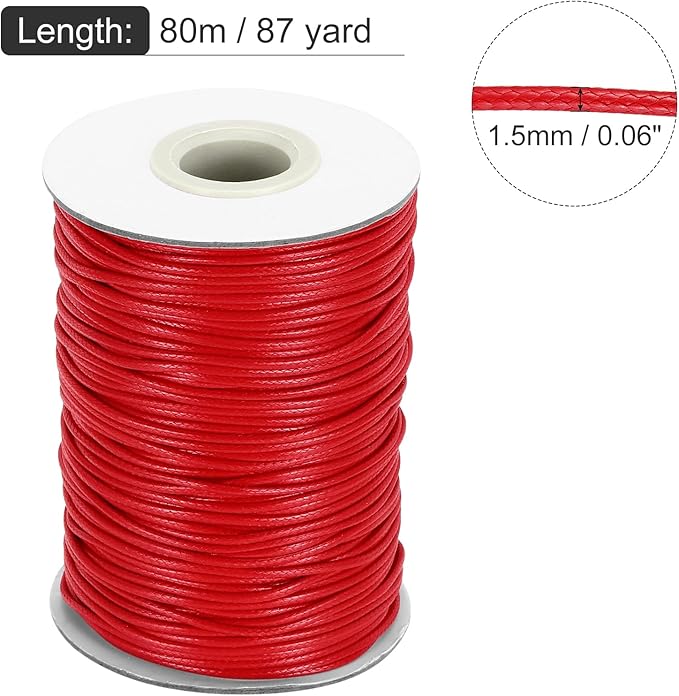 MECCANIXITY Waxed Cord 1.5mm Waxed Thread 87 Yard Wax String Leather Cord for Bracelet Making, Necklaces, Beading, Jewelry Making and DIY Crafts(Red)