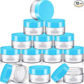 SATINIOR 12 Pack Plastic Container Jars with Lids Round Clear Travel Cosmetic Container Jars for Toiletries, Lotion, Cream, Ointments, Makeup, Rhinestone, Samples, Kitchen Storage(2 oz,Blue)