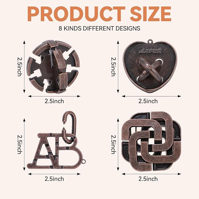 8 Pcs Brain Teaser Puzzles for Adults Teens - Metal Puzzles 3D Puzzle Game Toys for Adults Teens - Unlock Interlocking Puzzle Adult IQ Education Smart Toys