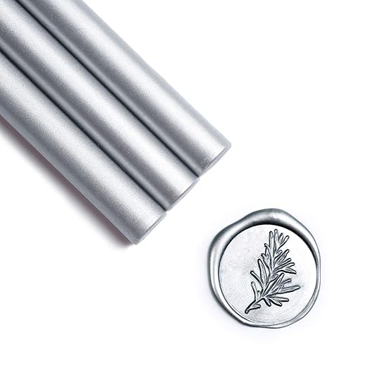 UNIQOOO Mailable Glue Gun Sealing Wax Sticks for Wax Seal Stamp - Metallic Silver, Great for Christmas Cards, Wedding Invitations, Cards Envelopes, Snail Mails, Wine Packages, Gift Ideas, Pack of 8