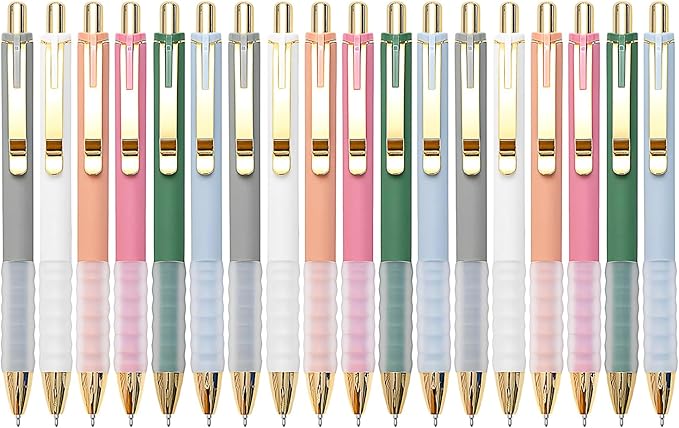 Linbsunne Ballpoint Pens Black Medium Point 1mm with Super Soft Grip Ball Point Pen for Men Women Retractable(gold-18 pcs)