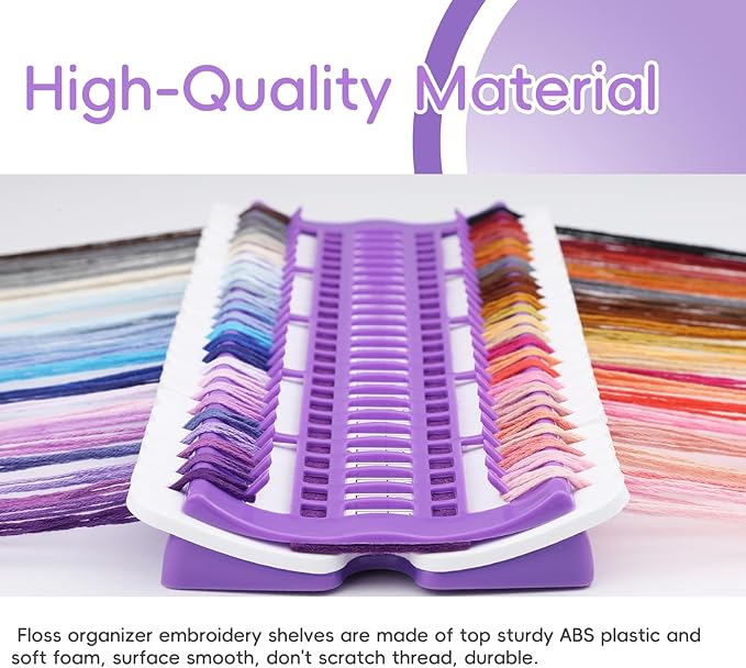 Lokunn Floss Organizer Embroidery, 50 Positions, Thread Organizers for Sewing and Cross Stitch Embroidery Thread, Plastic & Non-Woven Fabric, Purple, Comes with 15 Sticky Notes
