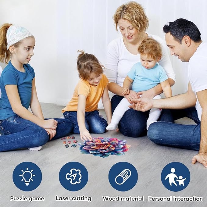 Wooden Puzzles for Adult, Flower Succulent Puzzle for Girl, Challenging Puzzle, 200 Piece Luxurious Shaped Wooden Puzzles for Adults, Family Game 11.2 * 15.9in