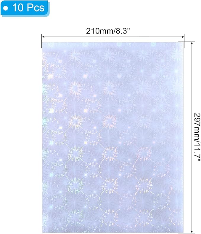 PATIKIL 11.7x8.3" Holographic Sticker Paper, 10Sheets A4 Polypropylene Self-Adhesive Transparent Waterproof Laminate Overlay Film for Photo Cards Scrapbook Decorations, Blossom