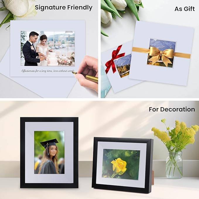 Falling in Art 5 Pack Acid Free 12x16'' White Picture Mats Board Show Kit for 8x12'' Photos, 4-Ply Beveled Pre-Cut Photo Mats with Backing Board for Frames, Artwork and Prints