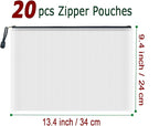 AUSTARK 20 Pcs Zipper File Bags, Plastic Mesh Pouch, Board Game Storage Bag, Waterproof Bags for Office School (A4 Size 13.4''x9.4'', White and Black)