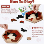 Yunsailing 3 Pack Hexagon Wooden Puzzle Wood Russian Blocks Tangram Puzzle Brain Teaser Puzzles Geometric Jigsaw Block Russian Blocks Logic IQ STEM Toy for All Ages Kid Adult(Vintage)