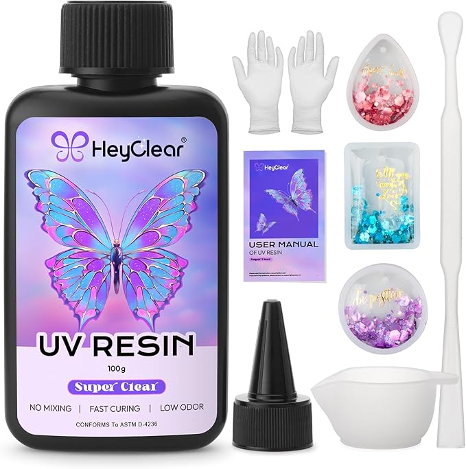 UV Resin kit with Molds and Casting Tools -Super Clear, Hard, Low Odor, Premixed and Fast Curing for Jewelry Making, Earring DIY, Craft Decoration, Coating -100g