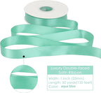 HUIHUANG Satin Ribbon 1 inch Aqua Blue Ribbon 50 Yards Aqua Blue Double Face Silk Satin Ribbons for Crafts Christmas Tree Decor Gift Wrapping Bows Bridal Floral Bouquet Wedding Baby Shower Decor
