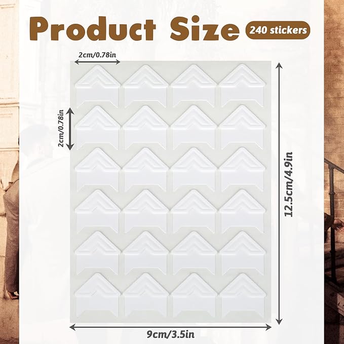 240 Pcs Photo Corners Self Adhesive Picture Corners for Scrapbooking, White Photo Corner Stickers, Photo Mounting Corners for DIY Scrapbook, Photo Album, Journal, 10 Sheets
