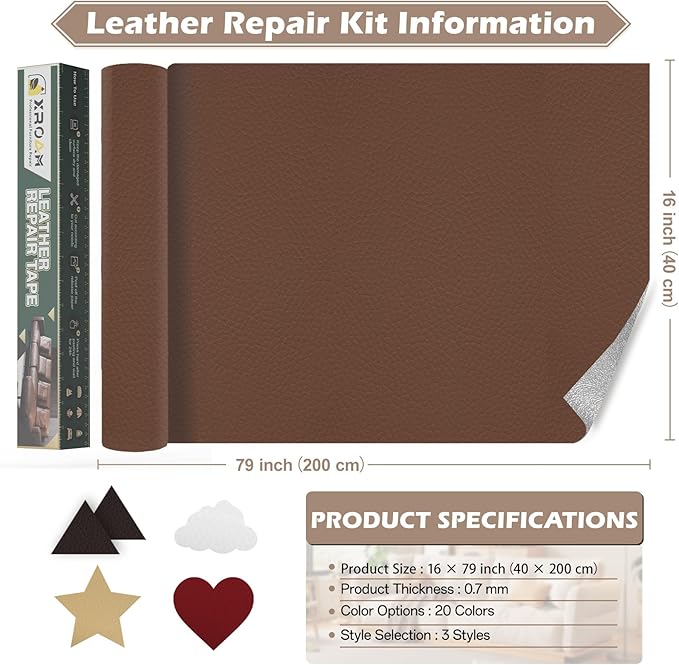 Leather Repair Tape, 16x79 inch Leather Patches for Furniture, Self Adhesive Leather Repair Patch for Sofas, Couches, Leather Covers, Seats, Chairs, Vinyl Repair Tape Black