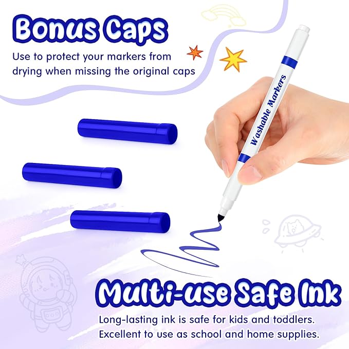 18 Pcs Line Washable Markers Bulk Blue Fine Tip Markers Set Coloring Thin Tip Drawing Washable Pen for Kids Art School Classroom Back to School Gender Reveal Party Supplies, Ages 6+