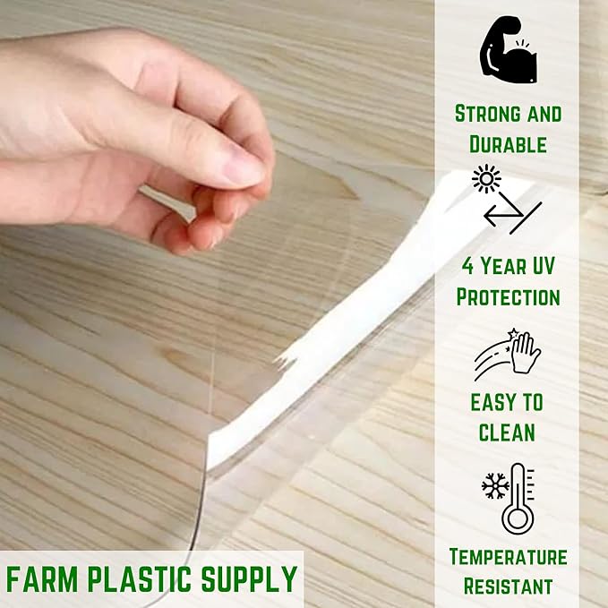 Farm Plastic Supply - Clear Vinyl Sheeting - 15 Mil - (4'6" x 45') - Vinyl Plastic Sheeting, Clear Vinyl Sheet for Storm Windows, Covering, Protection, Tablecloth Protector