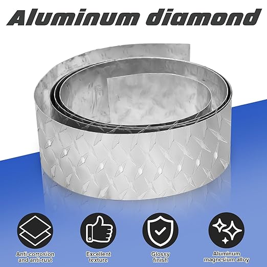 Diamond Plate Sheet Metal Heavy Duty Tread Aluminum Sheet Diamond Tread Plate for Wall Covering, Cargo Trailer, RV and More(24 x 96 Inch,Silver)