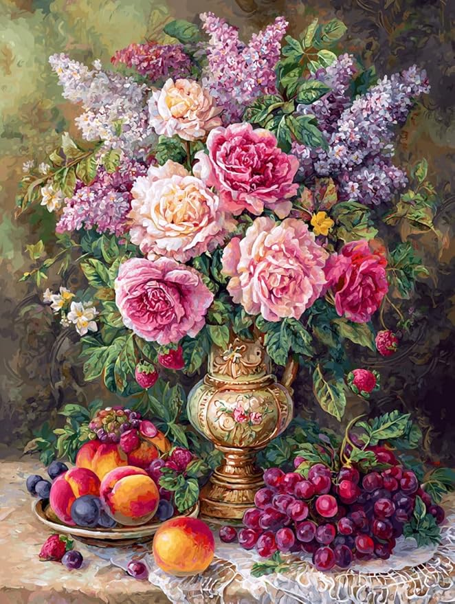 Moohue 14ct Counted Stamped Cross Stitch Kits for Adults Flowers Printed Cross Stitch Patterns Art Crafts Cross Stitch Supplies (Flowers 10)