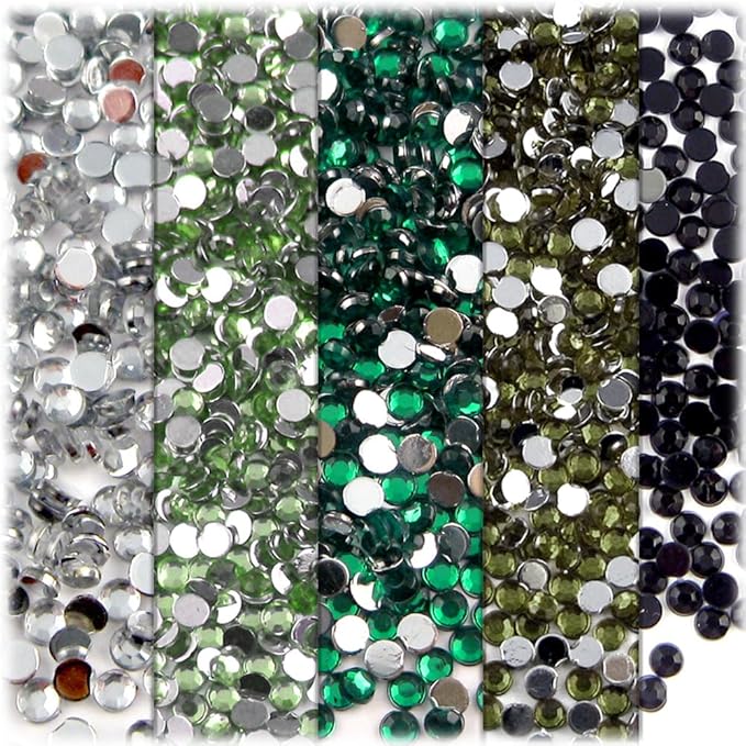 The Crafts Outlet 5-PK Set (7,200-Piece), Round 3mm Rhinestones, Flatback, Gray Tones