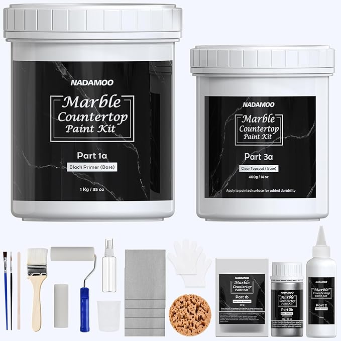 NADAMOO Black Marble Countertop Paint Kit for Kitchen Bathroom, Counter Top Refinishing Kit Cover Up to 35 SQ. FT.