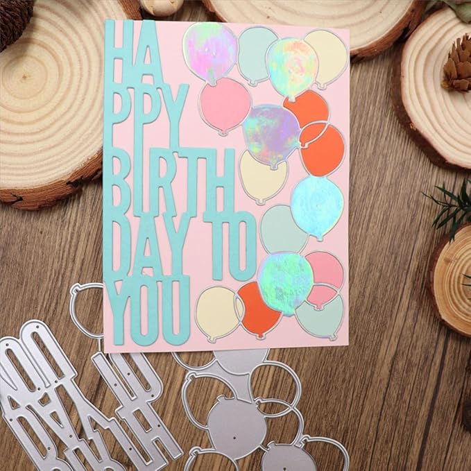 Mvchifay Cutting Dies for Card Making Metal Die-Cuts Scrapbooking Tool Hollow Frame DIY Craft Punch Template Embossing for Paper Album Decor (Happy Birthday Ballon-4.7x5.7in)