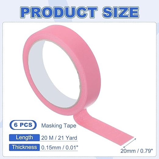 MECCANIXITY Masking Tape 0.8 Inch x 21 Yard Painter's Tape Pink Paint Tapes for DIY Crafts Arts Drawing Decoration Labeling Car Painting Artist Teachers, Pack of 6