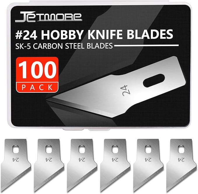 100 Pack Hobby Blades #24 Craft Knife Blades Refill Hobby Knife Replacement Blade with Storage Box for DIY Cutting, Carving, Trimming