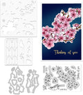 ORIGACH Realistic Winter Plum Blossom Stamps and Dies and Layering Coloring Stencil Set, Silicone Stamps Metal Die Cut and Flower Stencil Template for Card Making Scrapbooking DIY Crafting