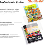 Shuttle Art Marker Pad, 12”x9” Portable Sketchbook, 70 Sheets Marker Drawing Paper, 110LB/180GSM Smooth Surface Bleedproof Art Paper, Spiral-Bound, Great for Artists to Draw, Paint & Sketch