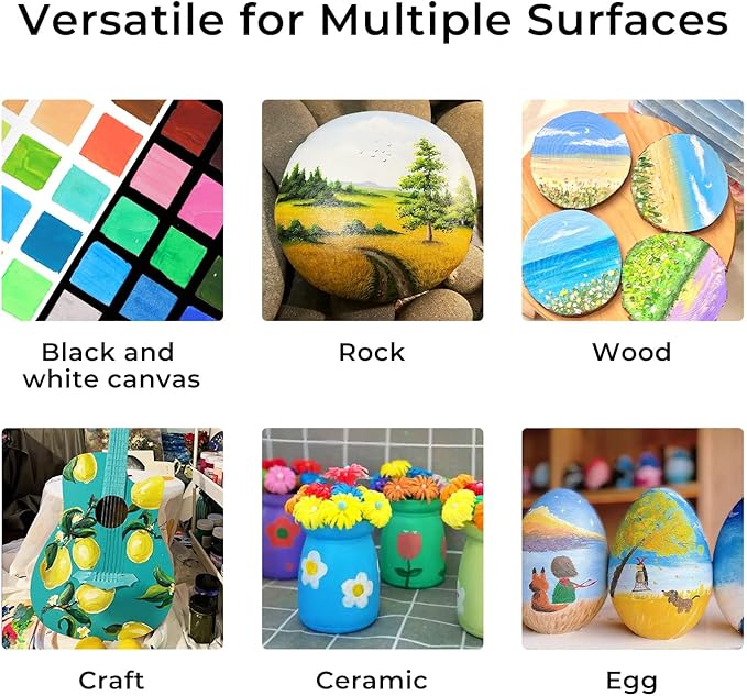 ARTME Acrylic Paint Set, 60 Colors in 2oz/60ml Bottles, Non Toxic, Waterproof, Rich Pigments Acrylic Paint for Artists, Students, Beginners Painting on Rocks Canvas Wood Clay Fabric Ceramic Crafts