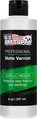 U.S. Art Supply 8 oz Matte Acrylic Varnish for Acrylic Painting, Permanent Clear Protection, Reduces UV & Photography Glare