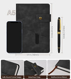 Black A5 Lined Leather Journal Notebook for Men Women,5.9" X 8.4" Personalized Hardcover Journal with Pen,200 Pages 100 Gsm Thick Ruled Paper Daily Diary for School,Travel,Work,Writing