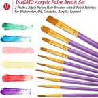 Halloween Paint Brushes Palettes Set by DUGATO, 2 Packs/20pcs Round Pointed Tip Nylon Hair Brushes with 5 Paint Trays for Acrylic Watercolor Oil Gouache Tempera and Body Painting (Purple)
