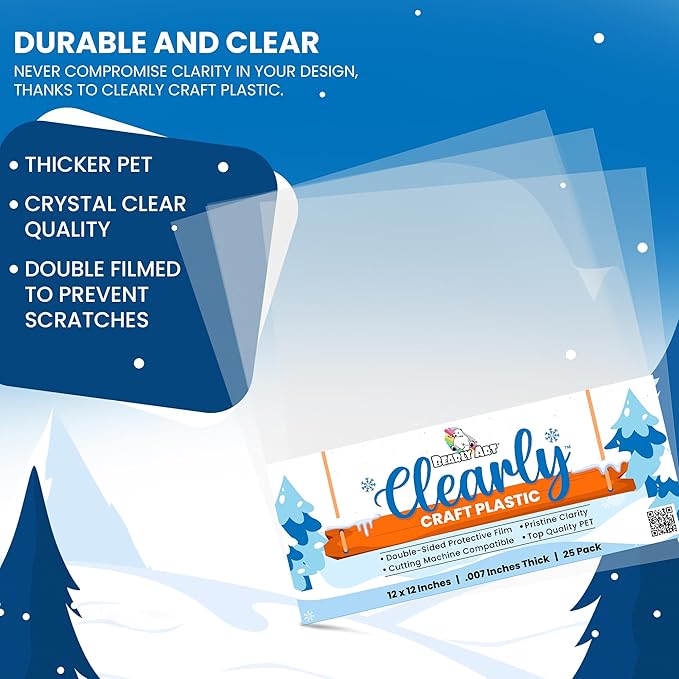 Bearly Art Clearly Craft Plastic - Crystal Clear Acetate Sheets for Crafts 12x12 - .007" - BPA Free - Compatible with Cricut and More - 25 Pack