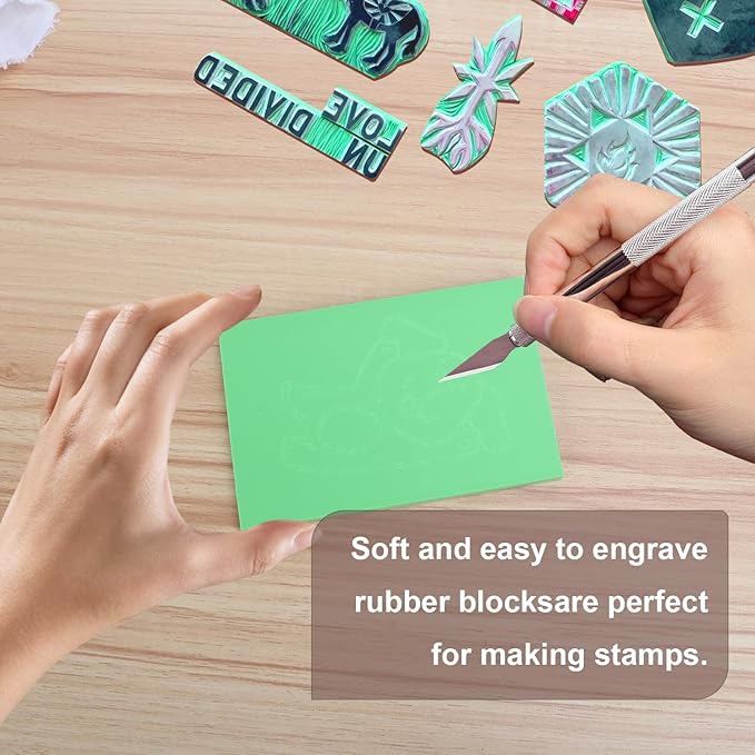 KUKLIPJIM 25 Pcs 4x6" Rubber Linoleum Stamp Carving Blocks for Printmaking, Artists, Crafts and More (Green)