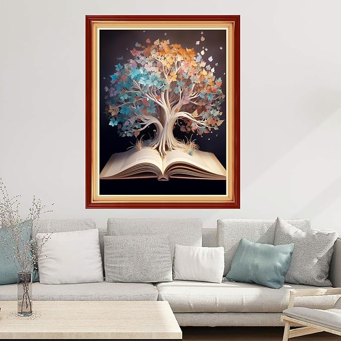 Joyhoor Cross Stitch Kits for Beginners Stamped Cross-Stitch Supplies Needlework preprint Embroidery Kits for Adults DIY Needlepoint Kits Embroidery Patterns 11CT-Tree Book 16x20 inchs