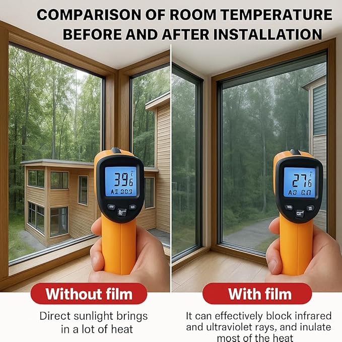 Rockrose Professional Window Tint for Home – One Way Privacy Window Film for Home Offices Heat Blocker Reflective Adhesive Mirror Tint with 99% UV Block – Black-Silver 24 in x 15FT