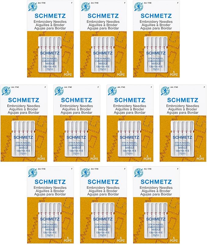 SCHMETZ Embroidery Sewing Machine Needles - Precision Needles, Size 75/11, 5-Needle Cards, Pack of 10
