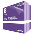 Trotec TroLase | 12"x12"x1/16", 8 Pcs | Purple/White | 2 Ply | Modified Acrylic | Laser Engraving Double Color Plastic Sheet | Engraving Blanks for Laser, Saw, Guillotine | Made in USA