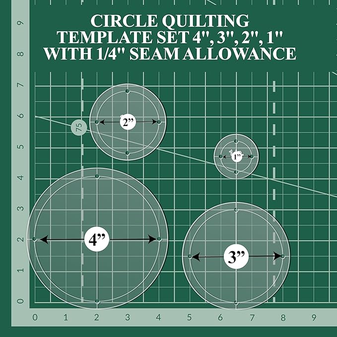 Quilting Acrylic Template Set | Precision Tools for Quilting Enthusiasts | Circle Design | Includes Sizes 4", 3", 2", 1" | 1/8 Clear Acrylic | 1/4" Seam Allowance for Accuracy