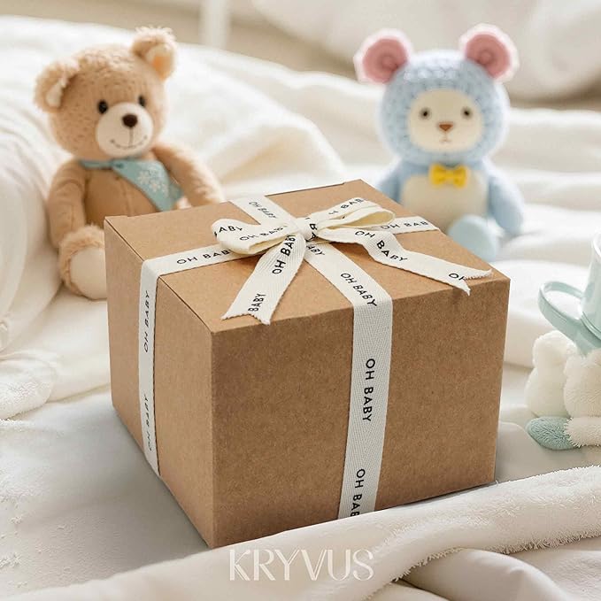 Baby Shower Ribbon - 5/8 Inch x 12 Yards Natural Twill Tape Ribbon, Cotton Herringbone Ribbons for Gift Wrapping, Birthdays, Christmas, Anniversaries, Valentine's Day, Mother's Day(OH Baby)