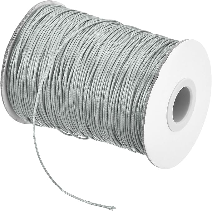MECCANIXITY Waxed Cord 1mm Waxed Polyester Cord 175 Yard Wax String for Bracelet Making,Necklaces, Beading,Jewelry Making and DIY Crafts(Light Grey)