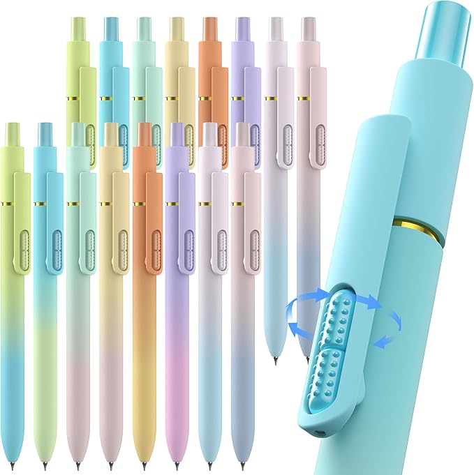 16 Pcs Gel Pens, 0.7mm Fine Point Smooth Writing Pens, Black Quick-Dry Long Lasting Fidge Pens for Journaling, Office, Note Taking, School Supplies, Nurse Aesthetic Pens（Gradient-Black Ink）