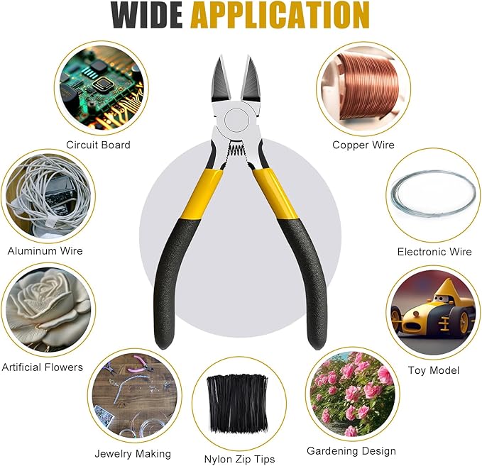 Lasnten Wire Cutters Precision Cutting Pliers Side Diagonal Cutters Small Wire Clippers with Nonslip Handle DIY Jewelry Making Crafting Model Kits(8 Pcs 6 Inch,7 Pcs 5 Inch,Yellow Black)