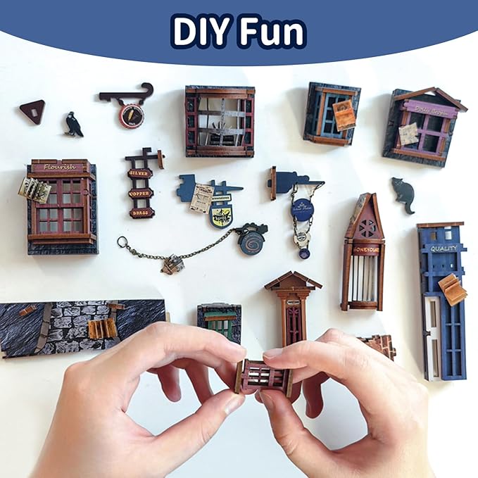 DIY Book Nook Kit,Dollhouse Booknook Bookshelf Insert Decor,3D Wooden Puzzles with LED Dust Cover,Book Nook Miniature Kit,Birthday Halloween Home Decor for Teen Adult-Magic Night Alley